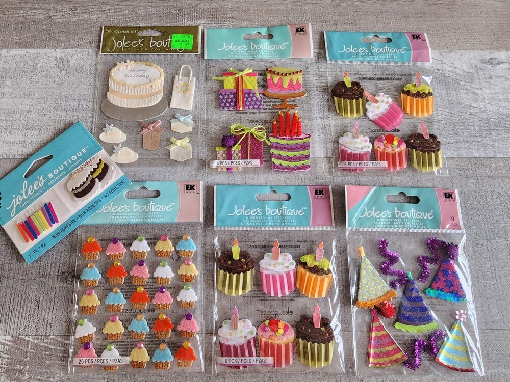 NEW Scrapbook Stickers LOT Birthday Celebration Presents Cake + Jolee Retired 33